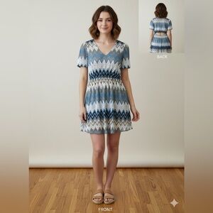 Tacera Blue and White Chevron Mini Dress